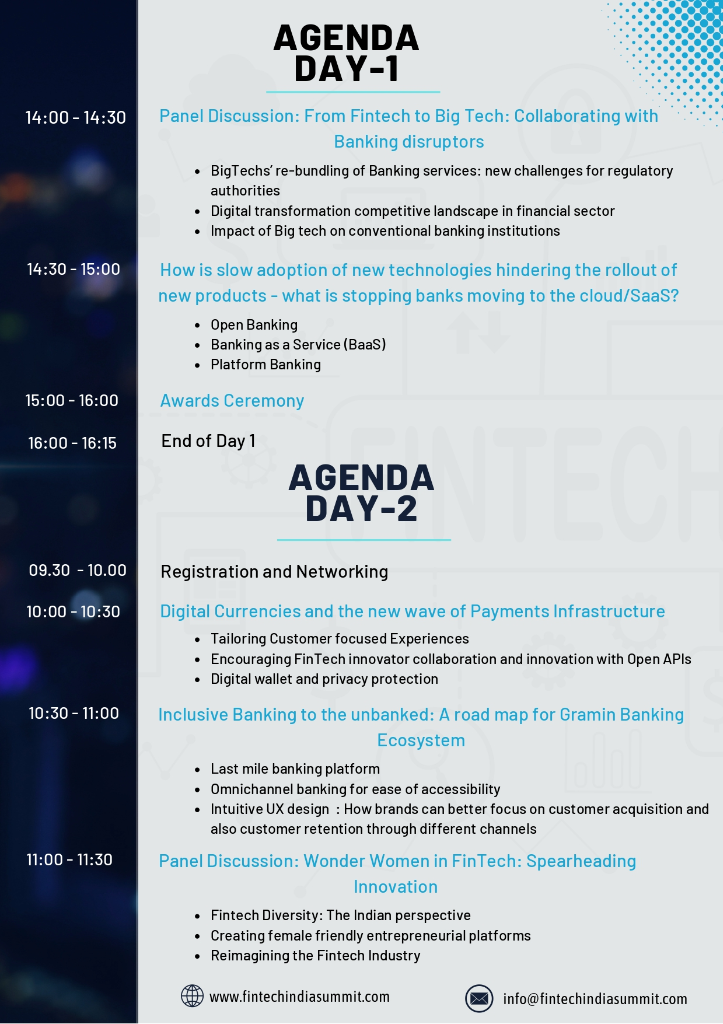 Fintech India Summit 2022 — Agenda Day 1 (Afternoon) & Day 2