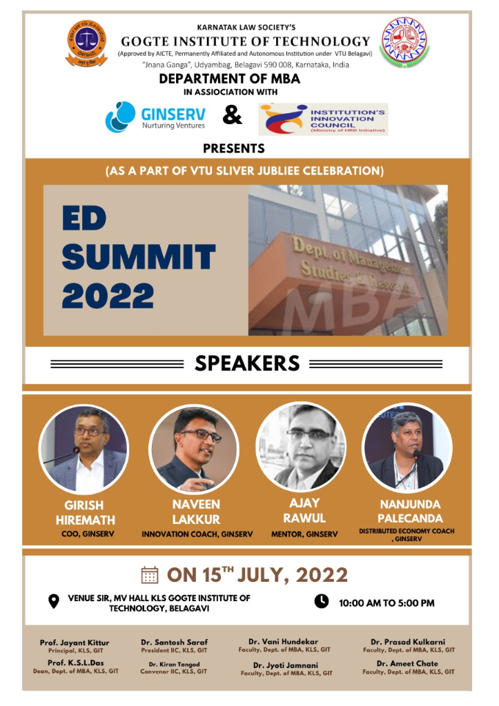 ED Summit 2022 — GINSERV at Gogte Institute of Technology